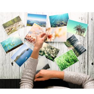 woman looking at photos, remember nostalgia for a day of rest