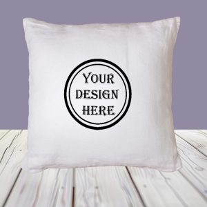 White linen pillow, cushion Mockup on plaid. Inrerior photo